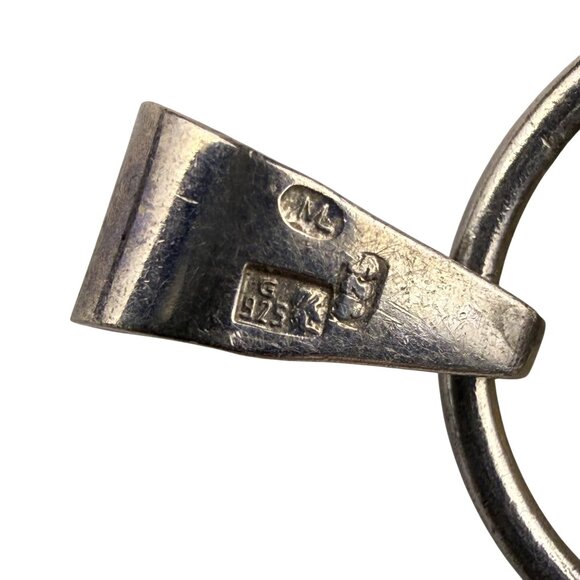 Vintage Sterling Silver & Amber Dome Pendant Unique Round Modernist Design - Picture 4 of 5